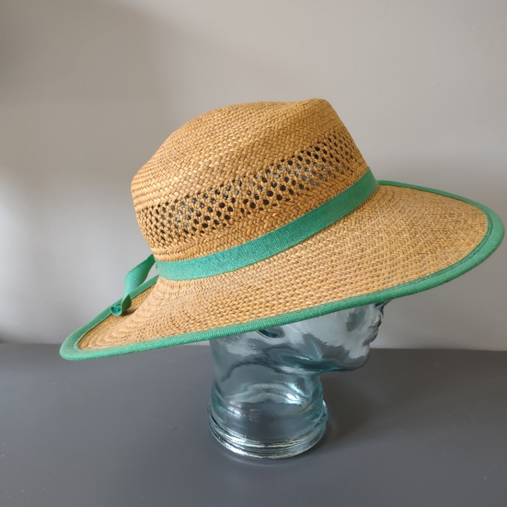 Straw Hat Made in Italy Green Trim  Beach Sun - Picture 6 of 10